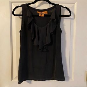 Tory Burch 100% Silk Black/Charcoal sleeveless blouse size 4